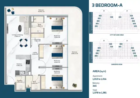 Sparklz: Floor plan Type A, 1,378 sq ft