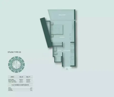 Binghatti Circle: Floor plan Type C, 393 sq ft