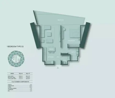 Binghatti Circle: Floor plan Type C, 765 sq ft