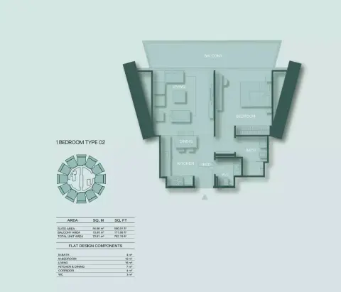 Binghatti Circle: Floor plan Type B, 762 sq ft