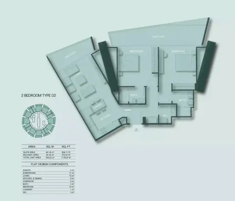 Binghatti Circle: Floor plan Type B, 1,178 sq ft