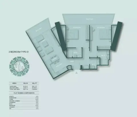 Binghatti Circle: Floor plan Type A, 1,163 sq ft