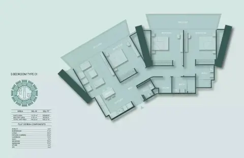Binghatti Circle: Floor plan Type A, 1,552 sq ft