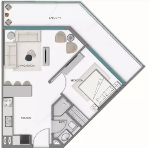 Samana Hills South: Floor plan Type 2, 659 sq ft