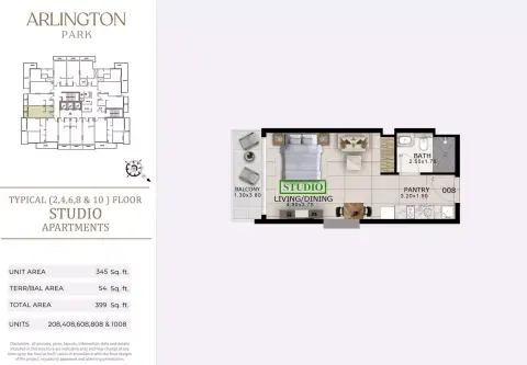 أرلينغتون بارك: مخطط الطابق Type 208,408,608,808&1008, 399 sq ft