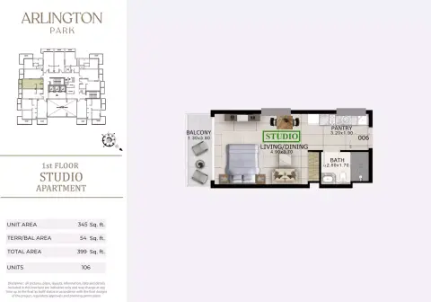 أرلينغتون بارك: مخطط الطابق Type 106, 399 sq ft