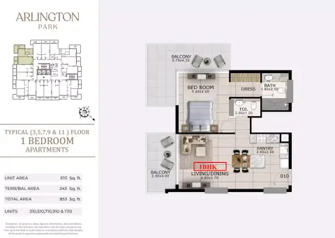 أرلينغتون بارك: مخطط الطابق Type 310,510,710,910&1110, 853 sq ft