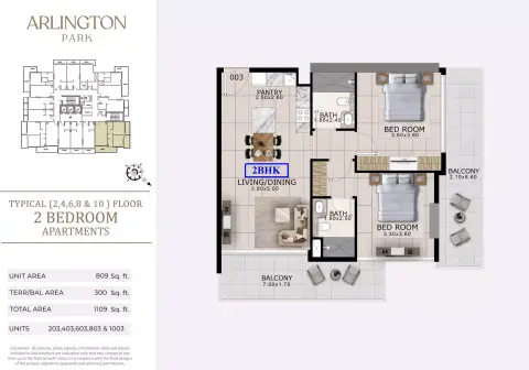 أرلينغتون بارك: مخطط الطابق Type 203,403,603,803&1003, 1,109 sq ft