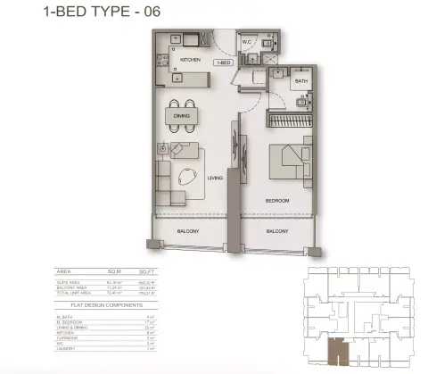 Binghatti Moonlight: Floor plan Type 06, 779 sq ft