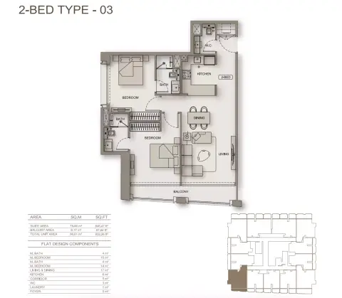 Binghatti Moonlight: Floor plan Type 03, 932 sq ft