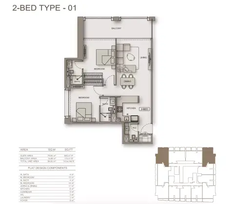 Binghatti Moonlight: Floor plan Type 01, 1,018 sq ft