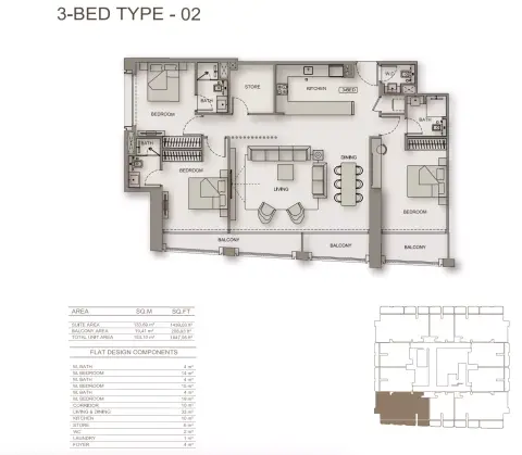 Binghatti Moonlight: Floor plan Type 02, 1,647 sq ft