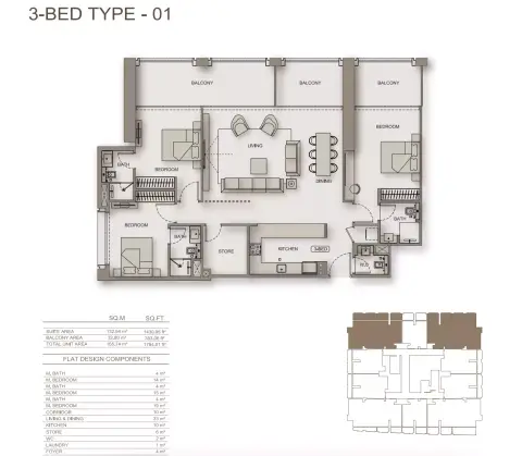 Binghatti Moonlight: Floor plan Type 01, 1,784 sq ft