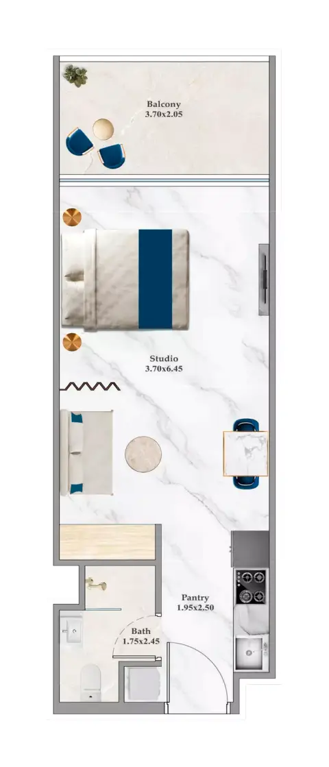 Timez: Floor plan Type B, 427 sq ft