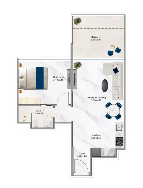 Timez: Floor plan Type B, 545 sq ft
