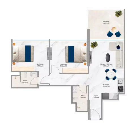 Timez: Floor plan Type A, 800 sq ft
