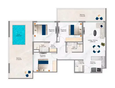 Timez: Floor plan Type B, 1,391 sq ft