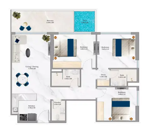 Timez: Floor plan Type A, 1,057 sq ft