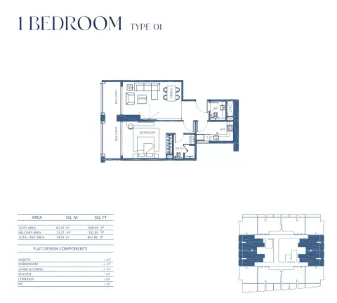 Binghatti Twilight: Floor plan Type 01, 802 sq ft