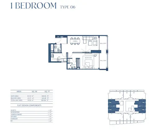 Binghatti Twilight: Floor plan Type 06, 802 sq ft