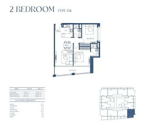 Binghatti Twilight: Floor plan Type 04, 890 sq ft