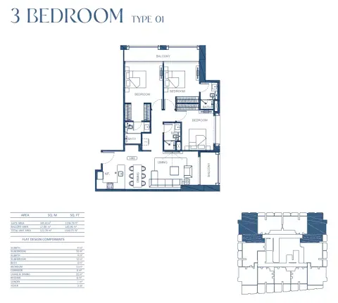 Binghatti Twilight: Floor plan Type 01, 1,320 sq ft