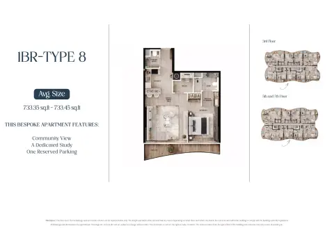 AGUA Residences: Floor plan Type 8-Tower A, 733 sq ft