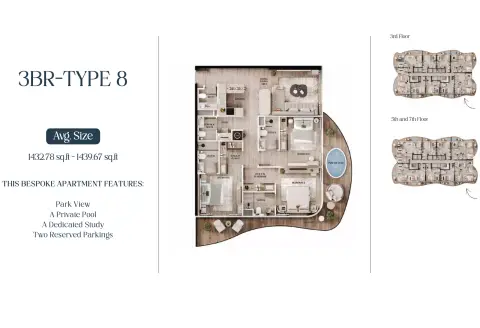 AGUA Residences: Floor plan Type 8-Tower A, 1,432 sq ft