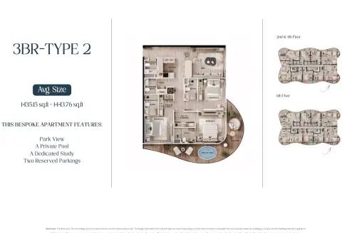 AGUA Residences: Floor plan Type 2-Tower B, 1,435 sq ft