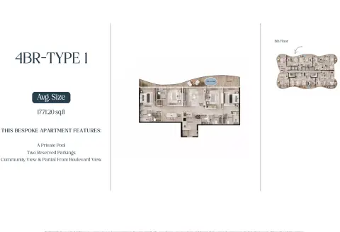 AGUA Residences: Floor plan Type 1-Tower A, 1,771 sq ft