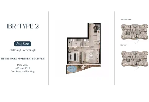 AGUA Residences: Floor plan Type 2-Tower B, 684 sq ft
