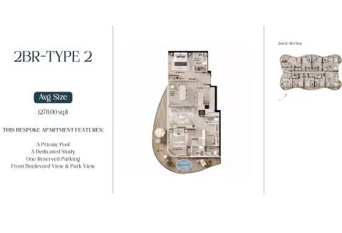 AGUA Residences: Floor plan Type 2-Tower B, 1,278 sq ft