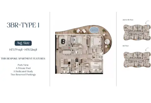 AGUA Residences: Floor plan Type 1-Tower B, 1,473 sq ft