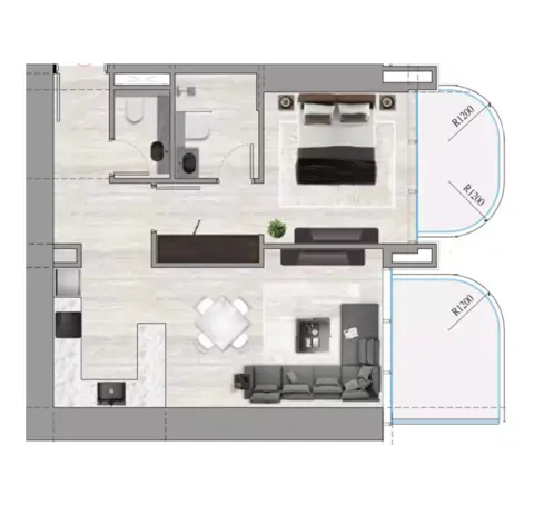 Ananda Residences: Plattegrond Type 1410-3810-4210-2610-3910, 747 sq ft
