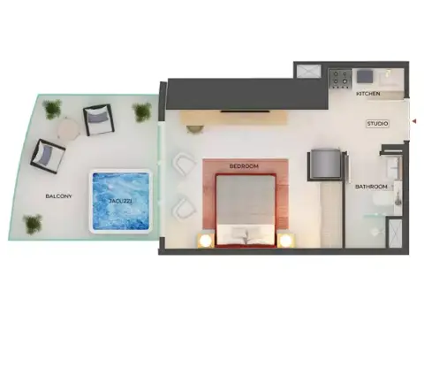 Binghatti Skyblade: फ़्लोर प्लान Type A, 378 sq ft