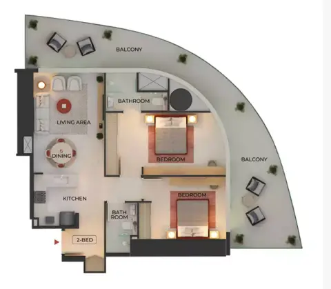 Binghatti Skyblade: फ़्लोर प्लान Type A, 1,250 sq ft