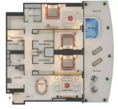 Binghatti Skyblade: फ़्लोर प्लान Type A, 2,145 sq ft