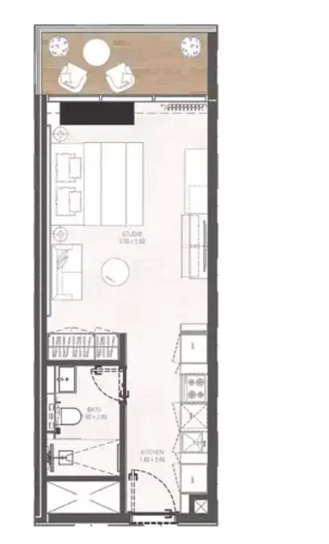 Gharbi 2 Residences: Floor plan Type B, 408 sq ft