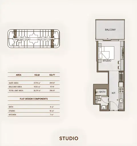 Binghatti Skyhall: फ़्लोर प्लान Type 1, 396 sq ft