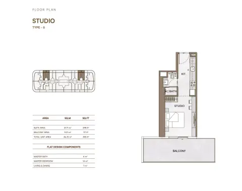 Binghatti Skyhall: फ़्लोर प्लान Type 6, 395 sq ft
