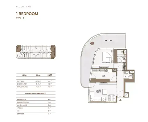 Binghatti Skyhall: फ़्लोर प्लान Type 2, 992 sq ft