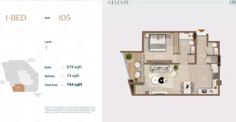 Celeste: Floor plan Unit 105, 754 sq ft