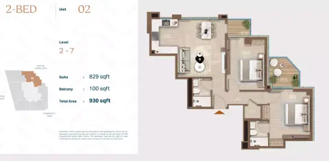 Celeste: Floor plan Unit 02, 930 sq ft