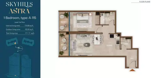 Skyhills Astra: Floor plan Type A-115, 855 sq ft