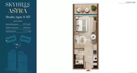 Skyhills Astra: Floor plan Type A-107, 380 sq ft