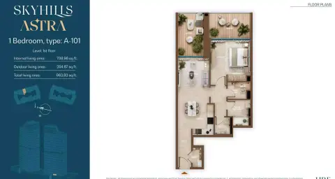 Skyhills Astra: Floor plan Type A-101, 964 sq ft