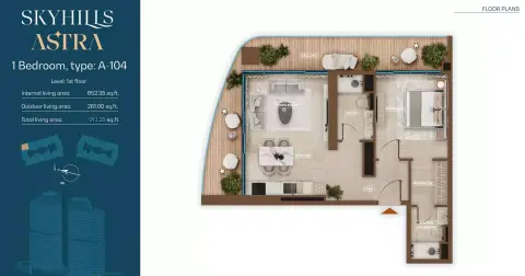 Skyhills Astra: Floor plan Type A-104, 913 sq ft