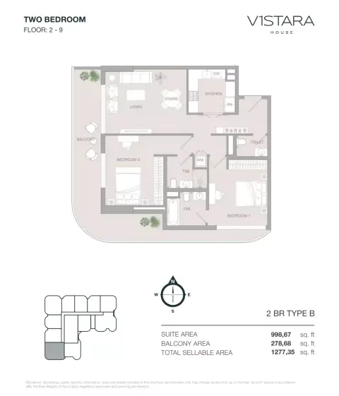 في1ستارا هاوس: مخطط الطابق Type B, 1,277 sq ft