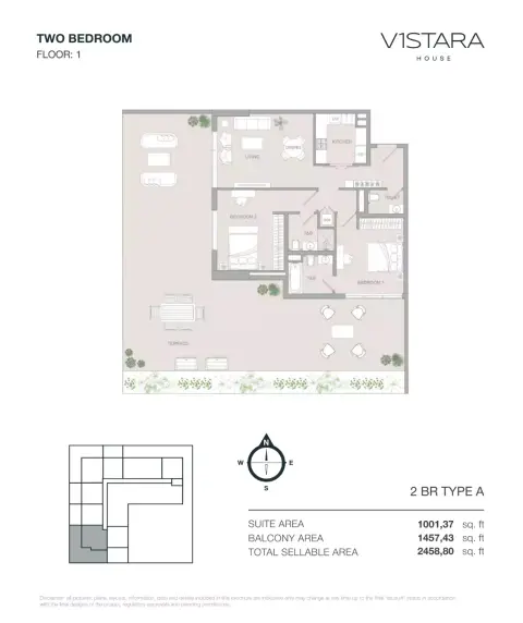 في1ستارا هاوس: مخطط الطابق Type A, 2,458 sq ft