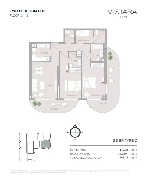 في1ستارا هاوس: مخطط الطابق Type C, 1,455 sq ft